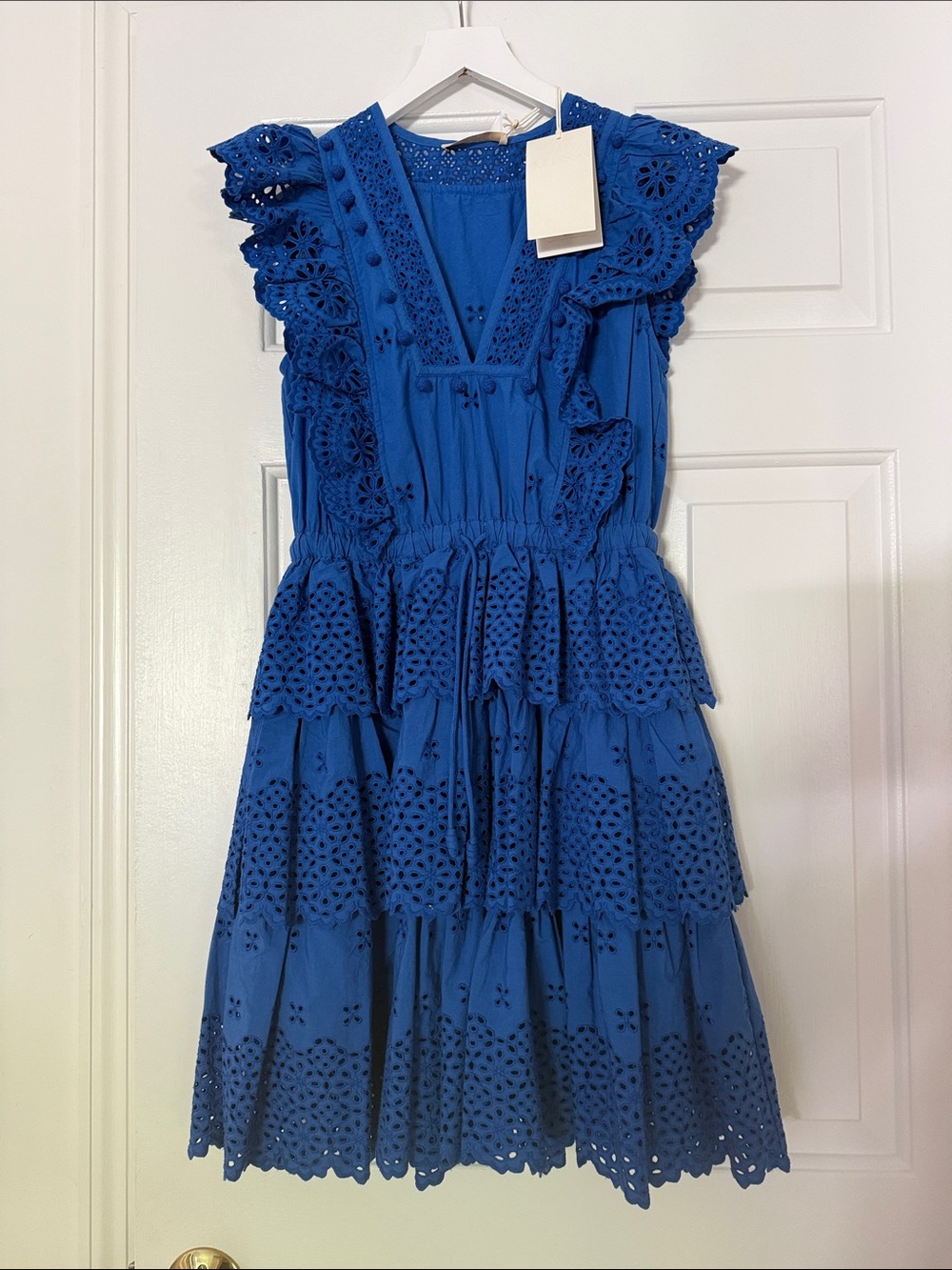 Ulla Johnson Cobalt Blue Eyelet Tiered Mini Dress - New with tags!